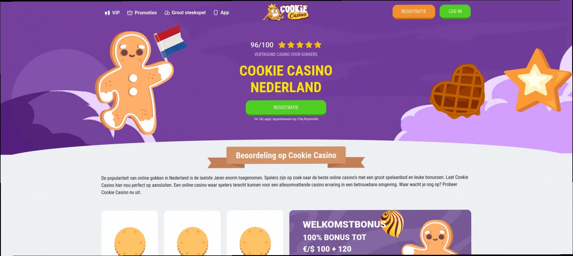 Cookie Casino 150% tot €200 + 220 Gratis Spins welkomstbonus